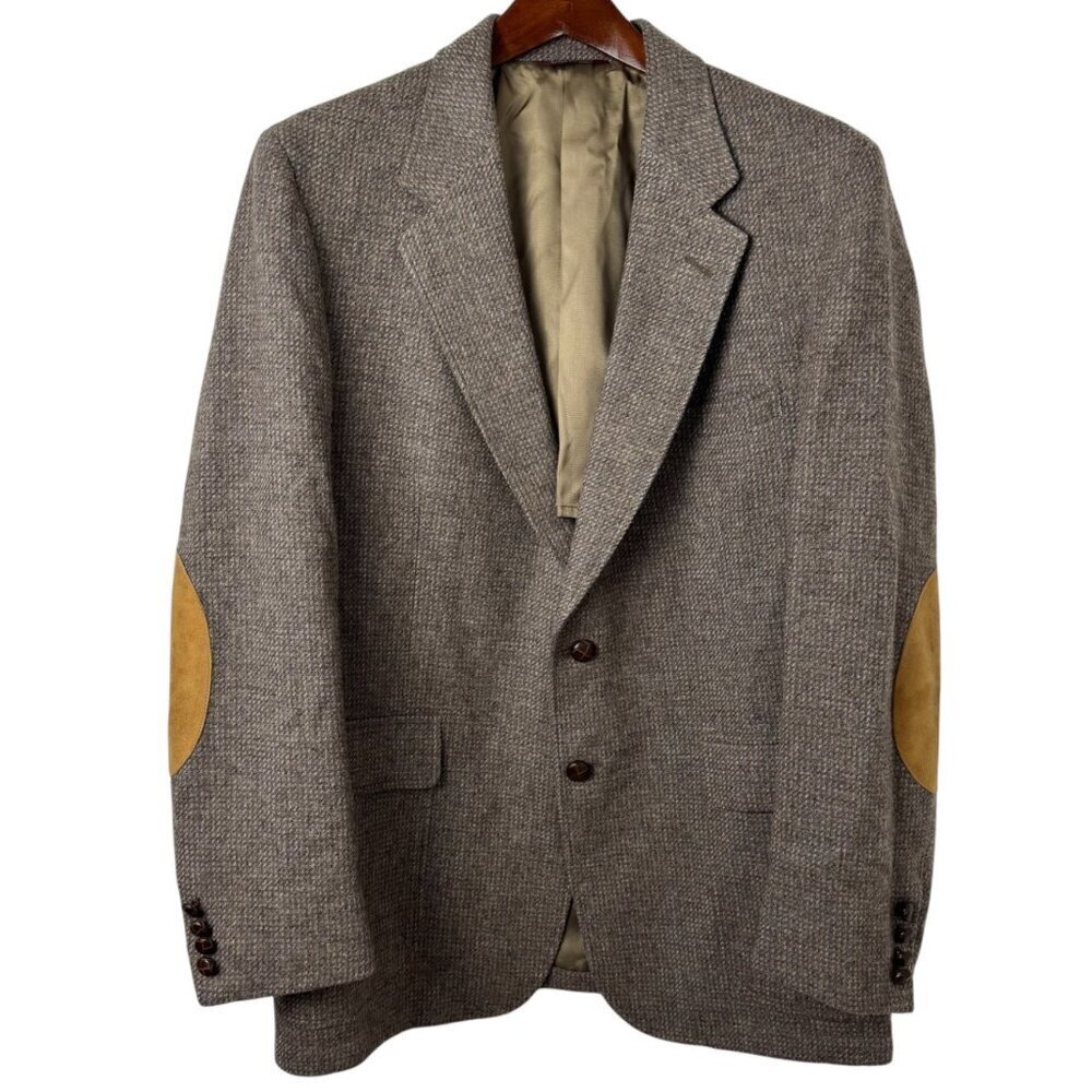 Cricketeer Brown Plaid 100% Wool Woolmark Sz 44 READ Blazer Sport Coat Academia